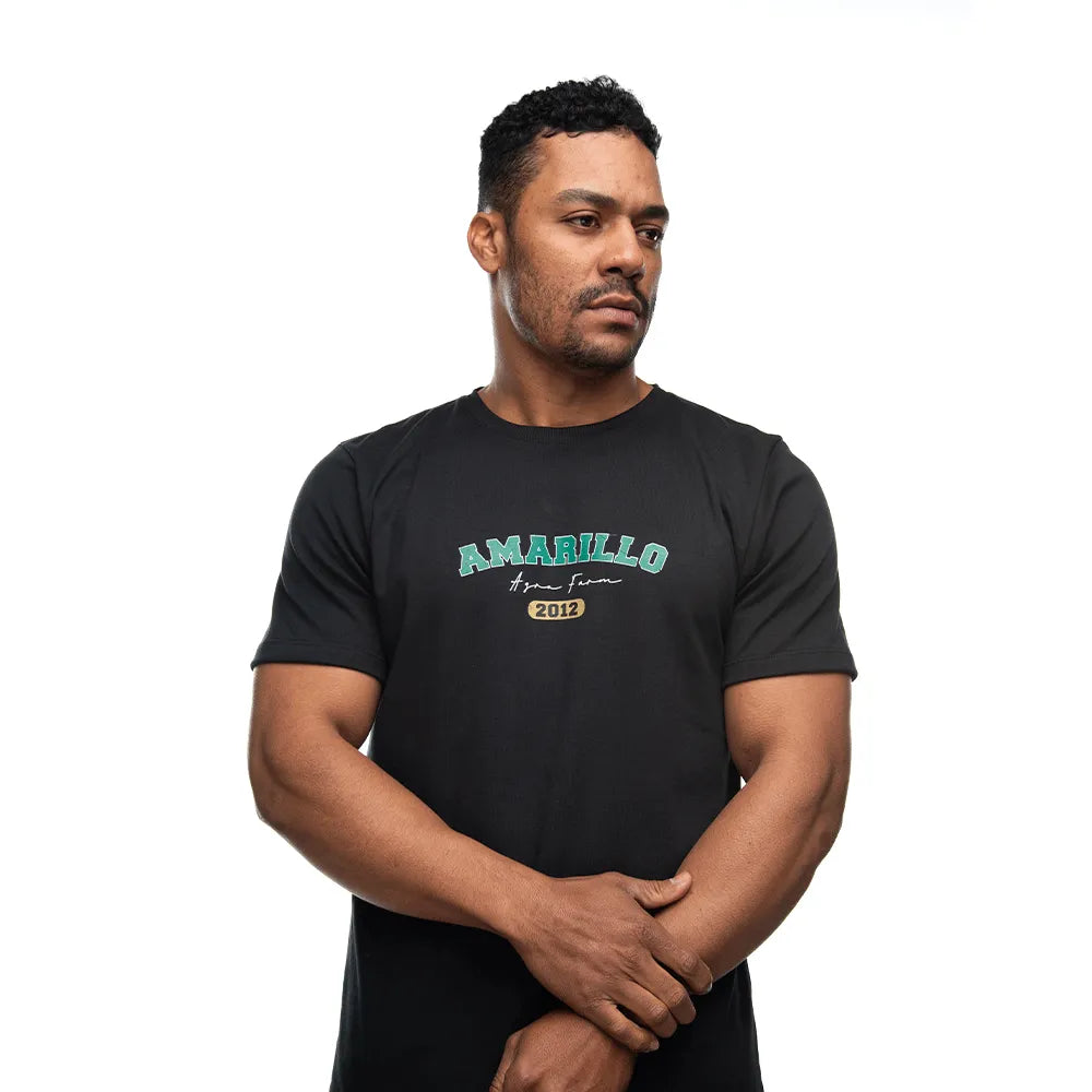 Camiseta Country Masculina Manga Curta Agro Farm Amarillo