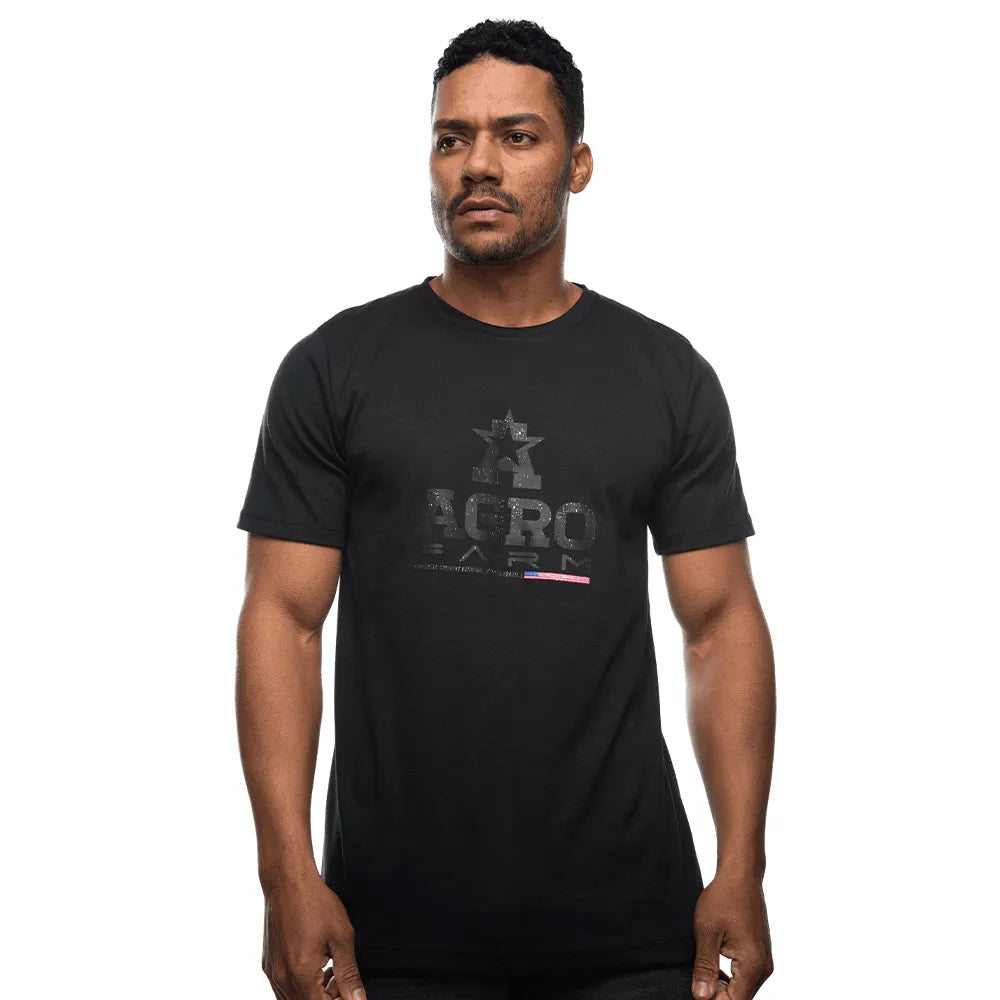 Camiseta Country Masculina Manga Curta Agro Farm Bandeira USA