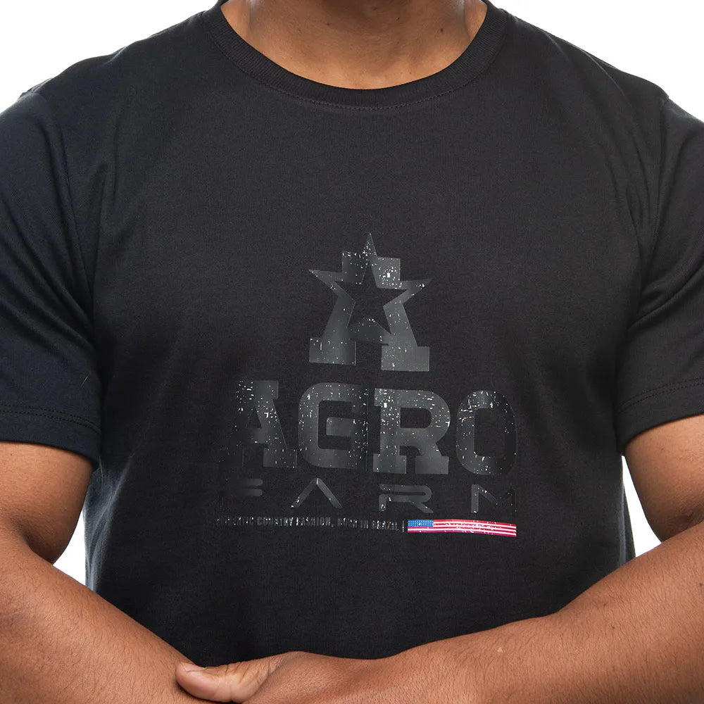 Camiseta Country Masculina Manga Curta Agro Farm Bandeira USA