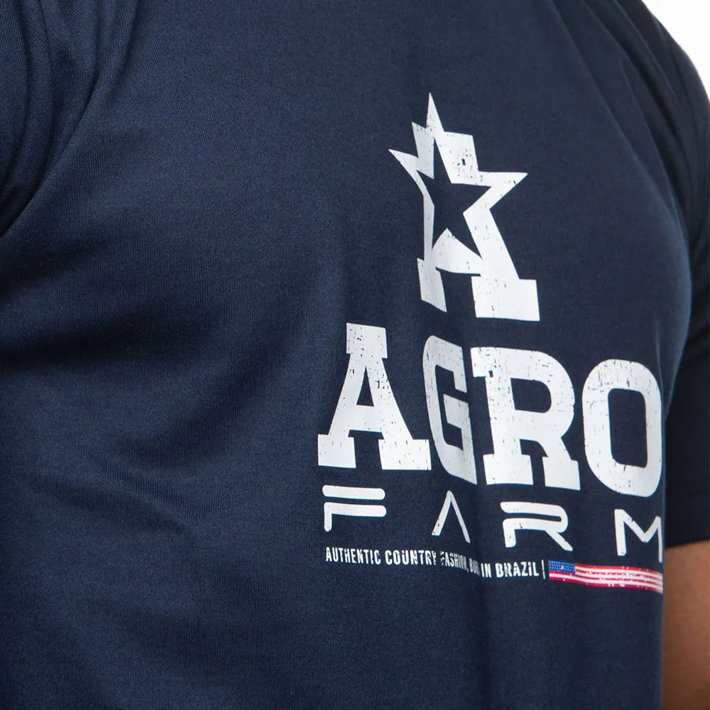 Camiseta Country Masculina Manga Curta Agro Farm Bandeira USA