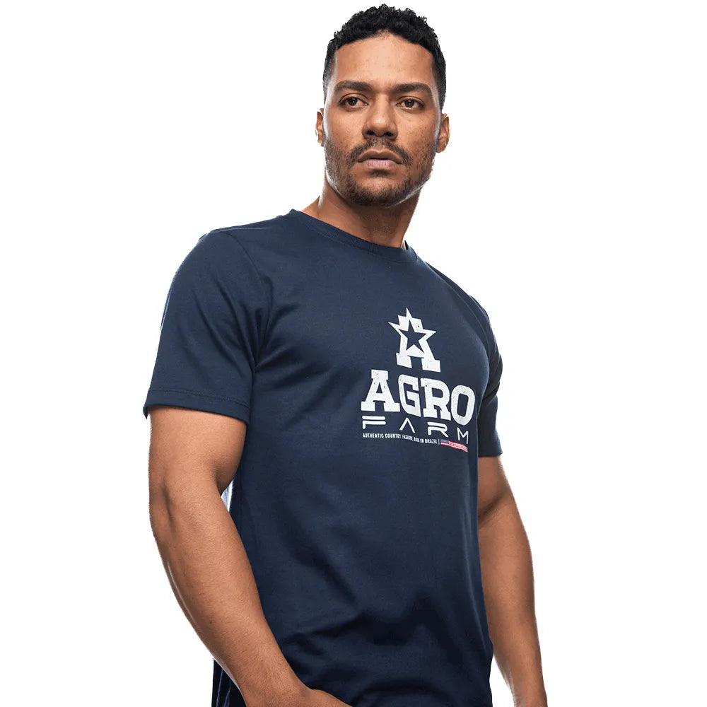 Camiseta Country Masculina Manga Curta Agro Farm Bandeira USA