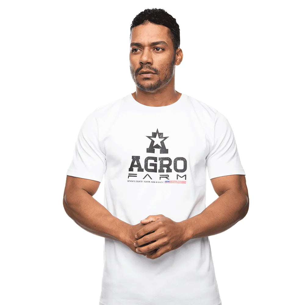 Camiseta Country Masculina Manga Curta Agro Farm Bandeira USA