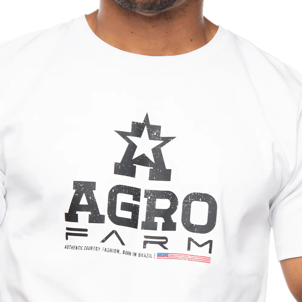 Camiseta Country Masculina Manga Curta Agro Farm Bandeira USA