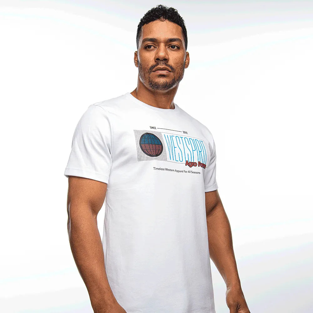 Camiseta Masculina Premium Country Manga Curta Branca Estampa West Spirit
